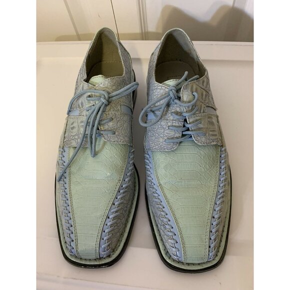 Sio Faux Crocodile Alligator Men’s Sz‎ 10 Derby Square Toe Dress Shoes Green Blu - Picture 7 of 12